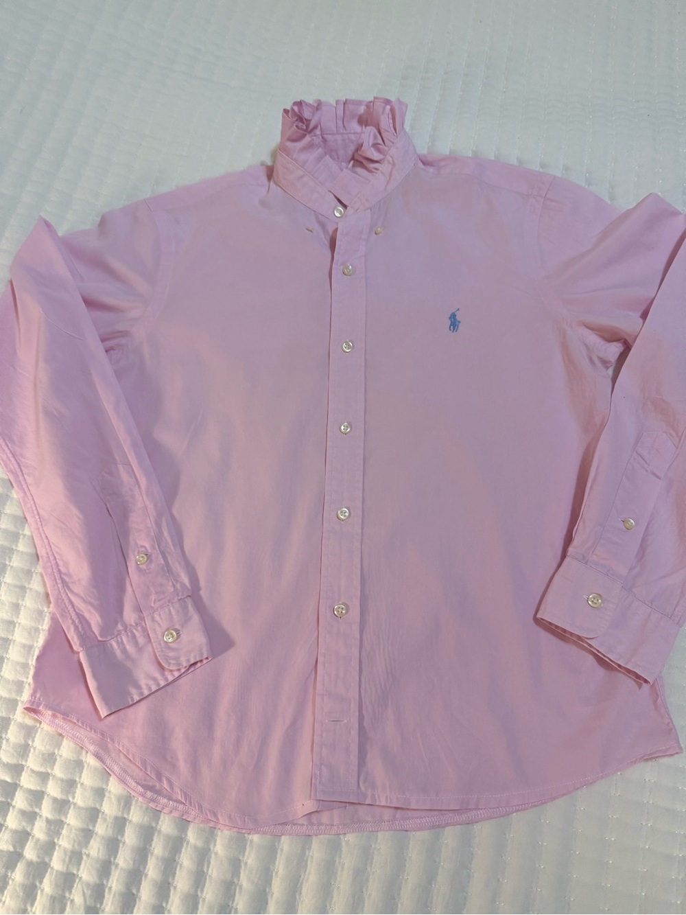 Ralph Lauren Light Pink Ruffle-Collar Button-Down Shirt - Picture 9 of 9